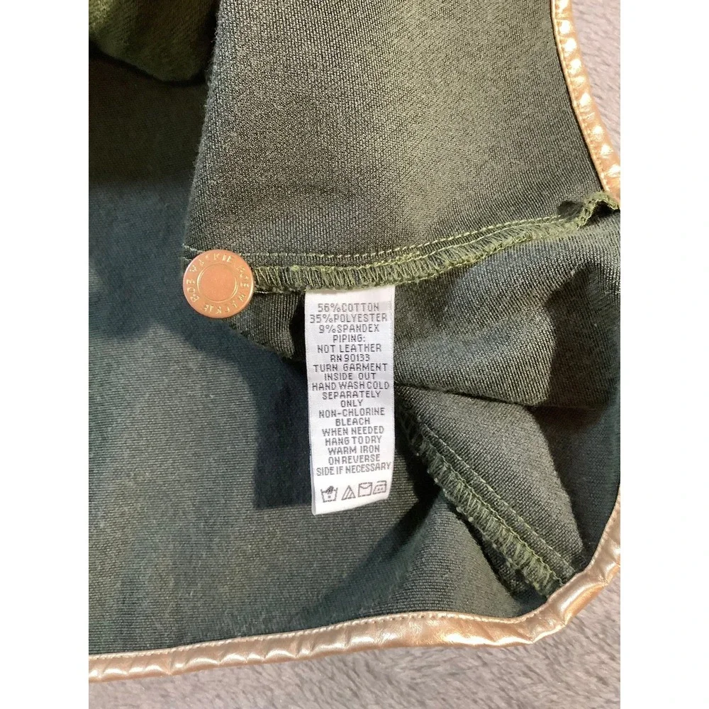 Bob Mackie Smart Denim 2-Pc Suit Green Gold Piping Jacket Pants Set Women's L